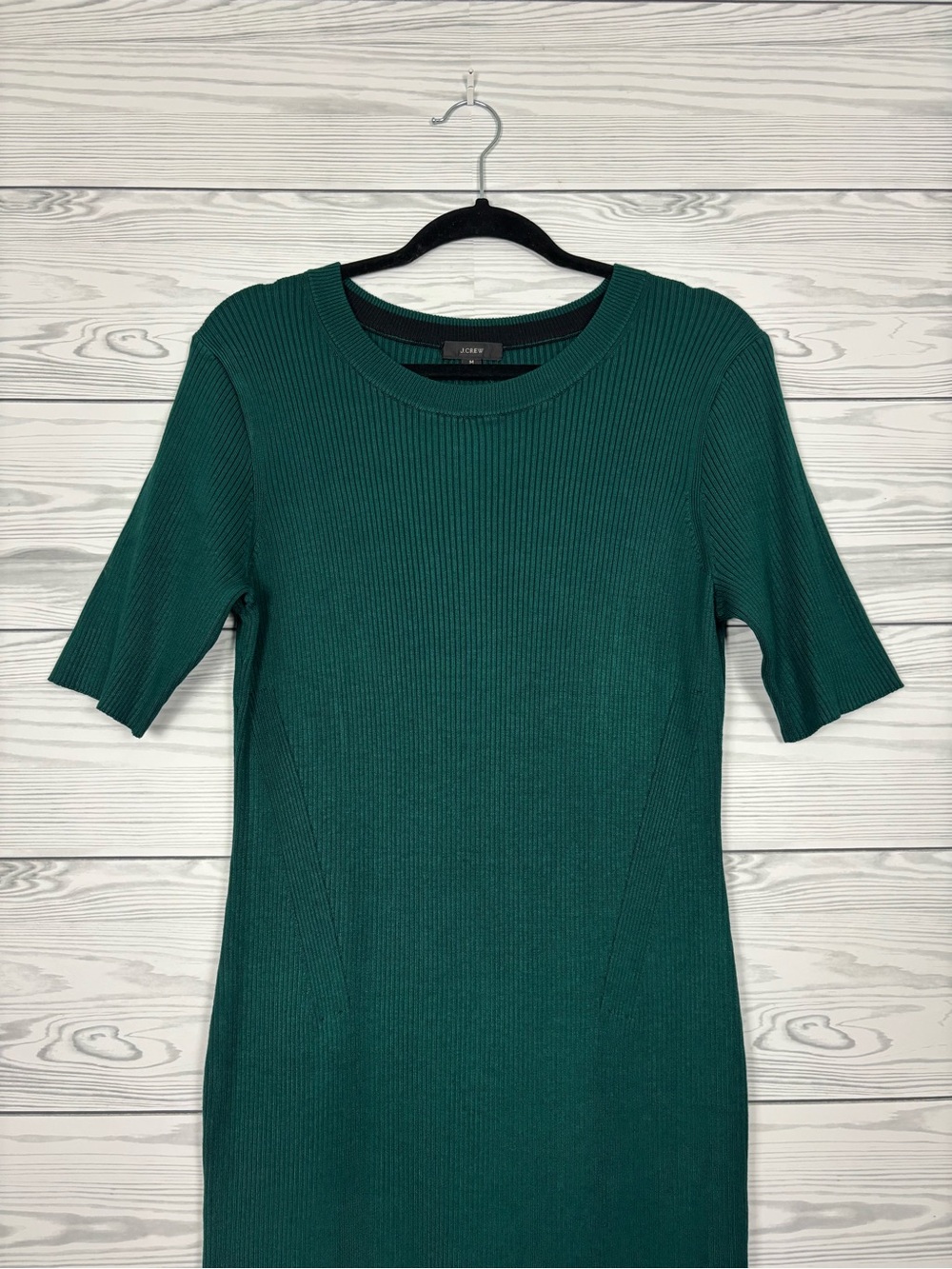 J. Crew Ribbed Knit short sleeve MIDI Dress emerald green size Medium NWT - Picture 3 of 10